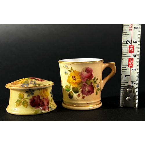 417 - Royal Worcester miniature Blush Ivory mug 1902, 305cm high with auction receipt dated 2002 for £75, ... 