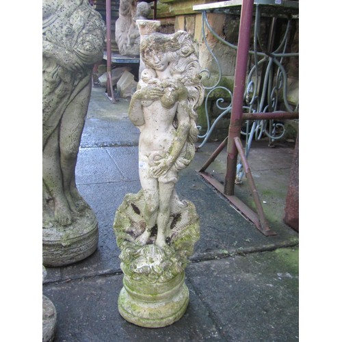 1007 - Three weathered cast composition stone garden ornaments, two maidens of varying design, the largest ... 