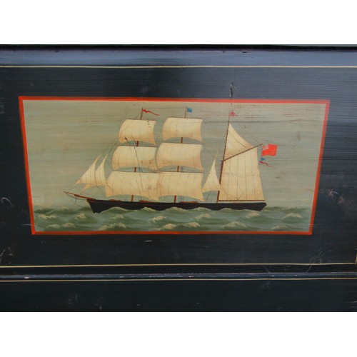 1021 - A hand painted wooden sign 'Victoria' three mast sailing ship, 94 cm high x 117 cm wide