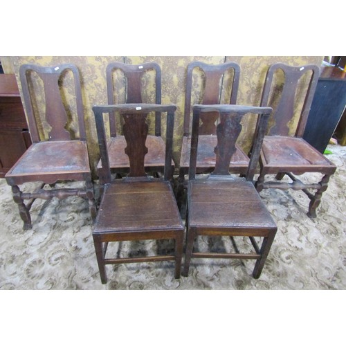 1060 - A set of four antique dining chairs with vase shaped splats and drop in seats, raised on turned and ... 