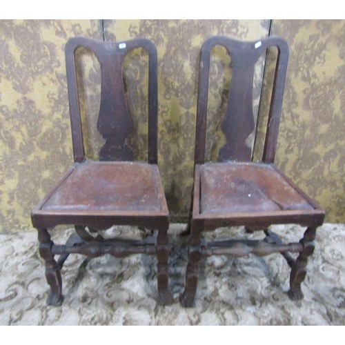 1060 - A set of four antique dining chairs with vase shaped splats and drop in seats, raised on turned and ... 