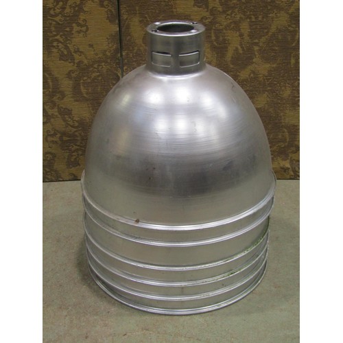 1068 - A set of six industrial domed aluminium ceiling pendant light shades, 38cm high x 47cm diameter