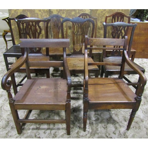 1077 - Nine Georgian oak country made dining chairs of varying design (af)