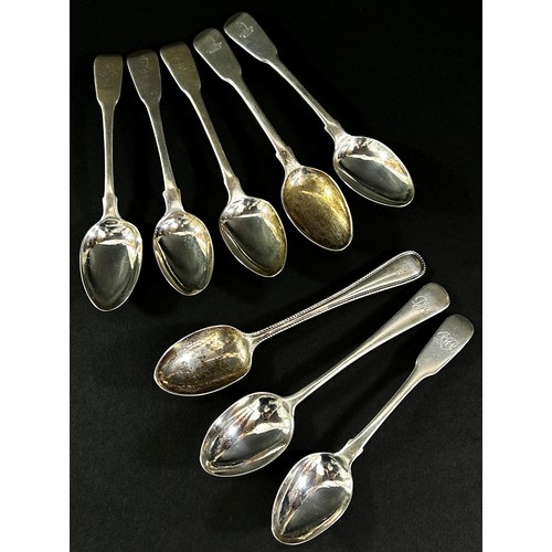 225 - Eighteen varying 19th century silver teaspoons, different makers, 5.7 ozs approximately