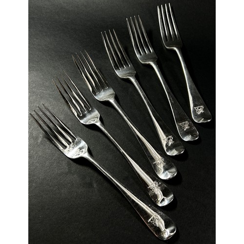 248 - Six Victorian silver main forks, each engraved with a Griffin, London 1871, maker Chawner & Co, 13.4... 