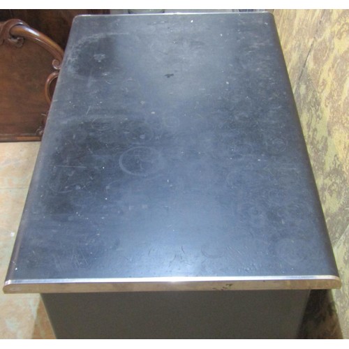 1094 - A vintage industrial steel single pedestal office desk in 122 cm in length