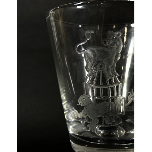 133 - A Crested Armorial glass, with Norman Heritage bearing the War Cry “Crom A Boo” (Dissolve Forever) b... 