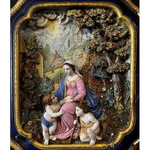 59 - A continental wall plaque (possibly German) Gesso & Bisque in relief c.1880s of the Madonna in lands... 