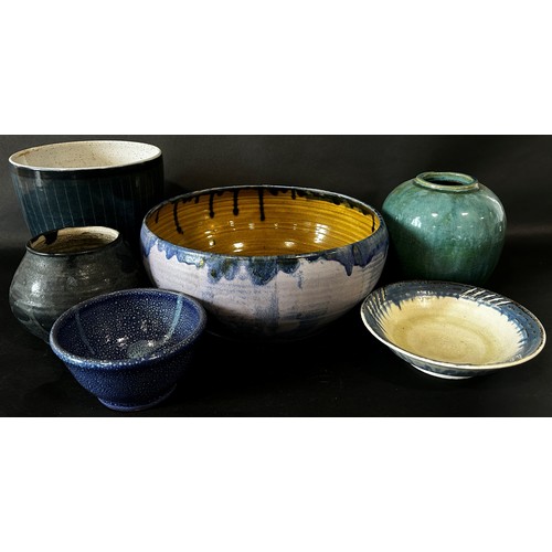 33 - Collection of blue Studio pottery to include Goldsmith of Selbourne pottery, Sylvia Davey, Ruth Rodd... 