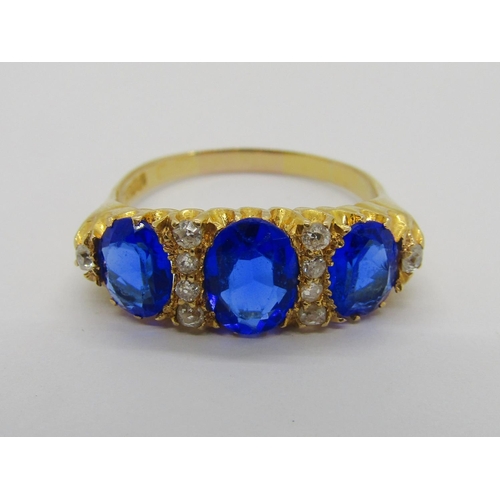 271 - Antique 18ct sapphire-coloured paste and diamond ring, maker 'S.S&Co', size V, 7g