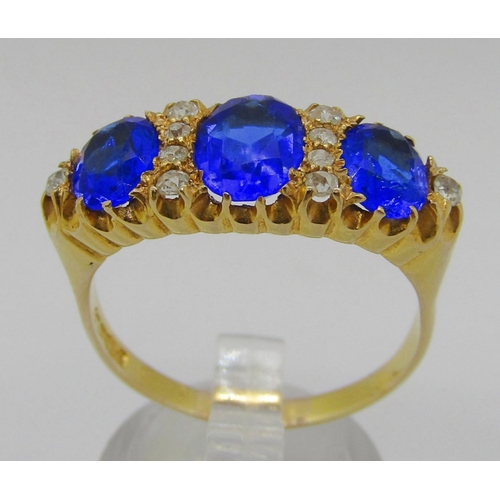 271 - Antique 18ct sapphire-coloured paste and diamond ring, maker 'S.S&Co', size V, 7g