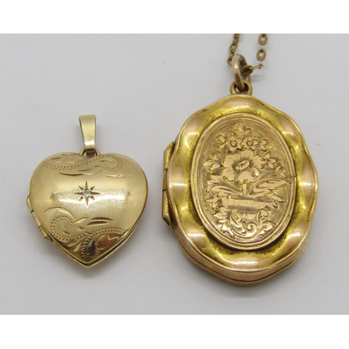 275 - Aesthetic Movement 9ct locket pendant necklace and a further vintage heart shaped diamond set exampl... 