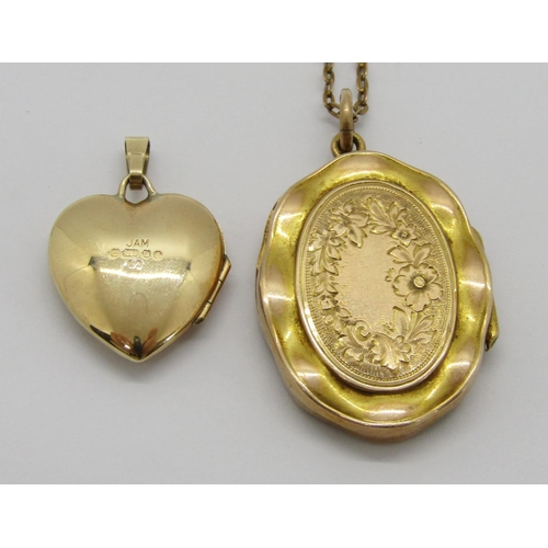 275 - Aesthetic Movement 9ct locket pendant necklace and a further vintage heart shaped diamond set exampl... 