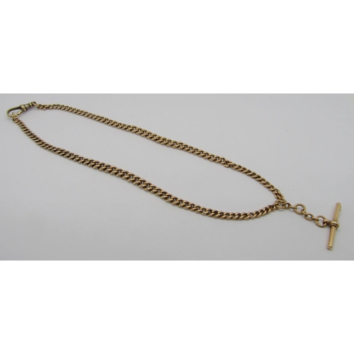 279 - 9ct Albert chain with T-bar, 40cm L approx, 24.8g