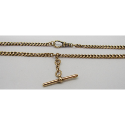 279 - 9ct Albert chain with T-bar, 40cm L approx, 24.8g