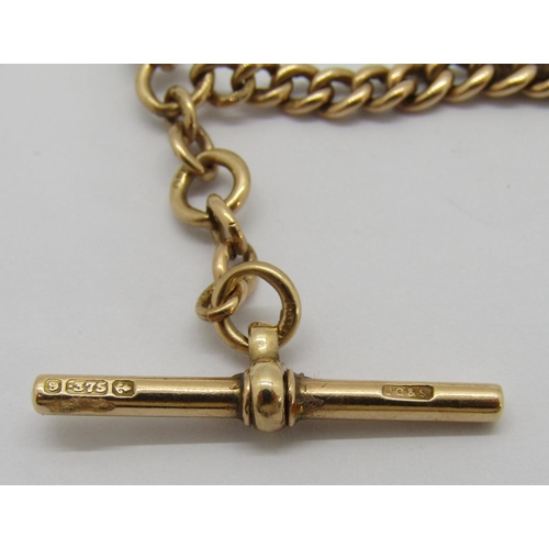 279 - 9ct Albert chain with T-bar, 40cm L approx, 24.8g