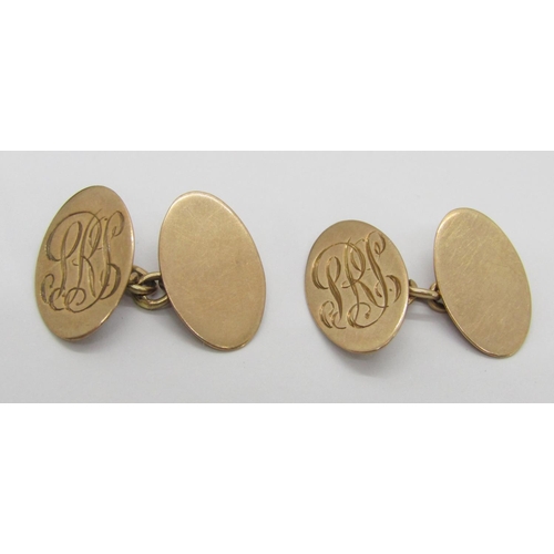 306 - Pair of antique 9ct cufflinks with engraved initials, 4.6g