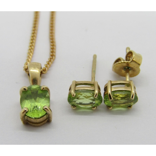 307 - Group of 9ct gem set jewellery comprising a peridot pendant necklace with matching pair of stud earr... 