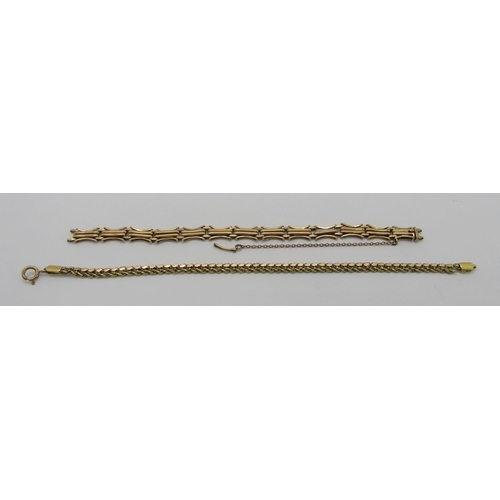 308 - 9ct gate link bracelet, 8.3g and a further 14ct fancy link bracelet stamped '14 V28', 5.9g (both af)... 