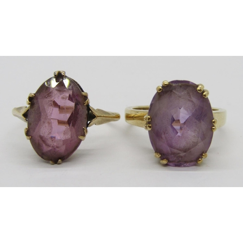 312 - 9ct claw set oval pale amethyst dress ring, together with a further 9ct example set with amethyst co... 