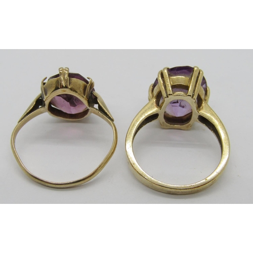 312 - 9ct claw set oval pale amethyst dress ring, together with a further 9ct example set with amethyst co... 