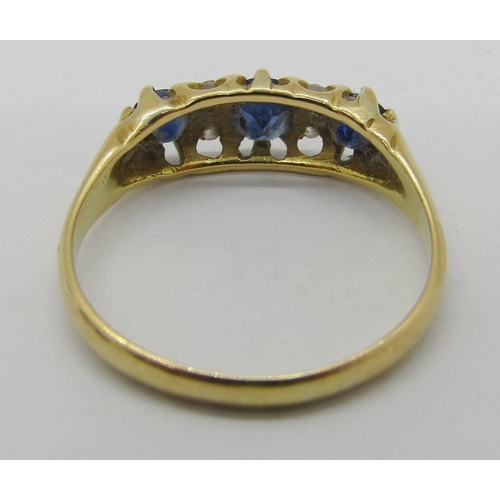 319 - Antique 18ct sapphire and diamond ring, maker 'NBs', Birmingham, size O/P, 2.6g