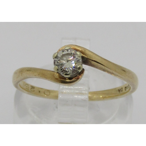 320 - 9ct diamond solitaire crossover ring, 0.20ct approx, 2g