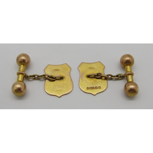 327 - Group of antique gold dress jewellery comprising a pair of 9ct cufflinks with engraved thistles, mak... 