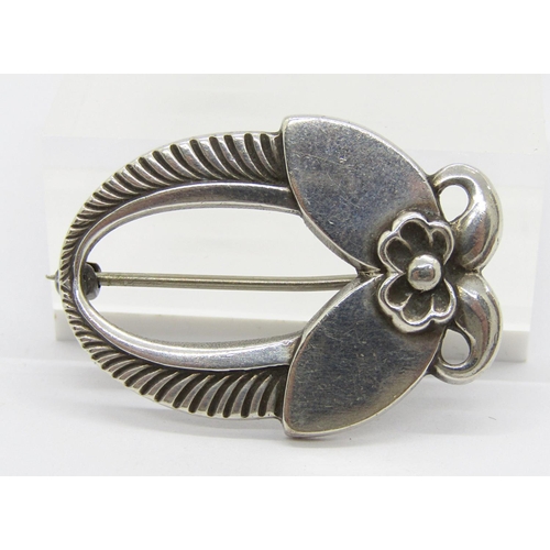 337 - Georg Jensen silver cactus flower brooch, no.227, 3.1cm W approx