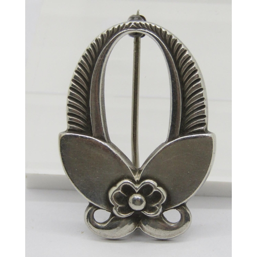 337 - Georg Jensen silver cactus flower brooch, no.227, 3.1cm W approx