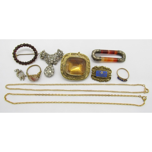 340 - Group of mainly antique jewellery to include a Georgian articulated white metal paste set brooch, a ... 