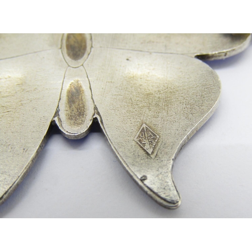 341 - Large silver butterfly brooch with blue enamel ground, maker 'JA&S', 6.5cm W approx