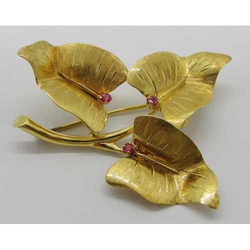 343 - 18k foliate design brooch set with pink spinels, stamped 'Tiffany&Co Italy K18', with Tiffany & Co. ... 