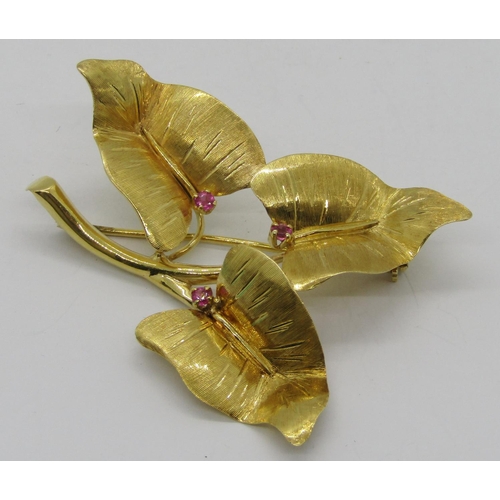 343 - 18k foliate design brooch set with pink spinels, stamped 'Tiffany&Co Italy K18', with Tiffany & Co. ... 