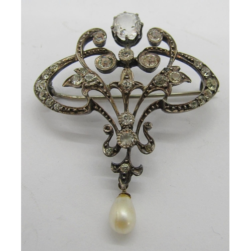 346 - Collection of silver and white metal jewellery to include a Belle Epoque style brooch set with paste... 