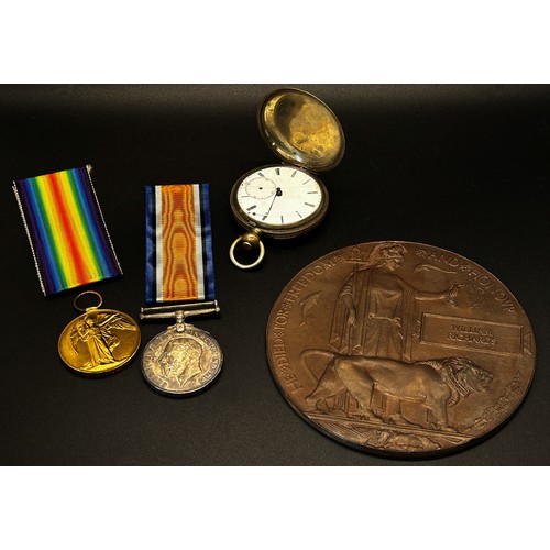 388 - A WWI death plaque - William Richards, in original wrapping, 1914-18 War and Victory medals with ori... 