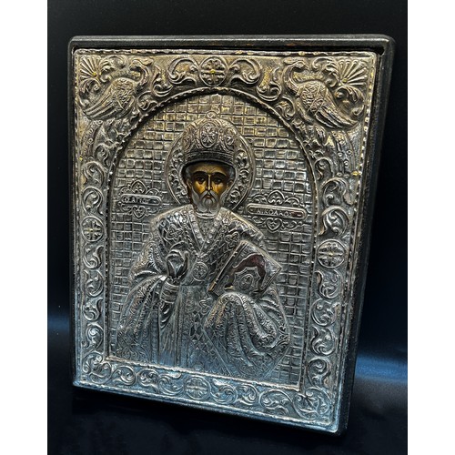 183A - A 19th Century Style Greek Icon of a Greek Orthodox Bishop, his portrait painted within a frame of s... 