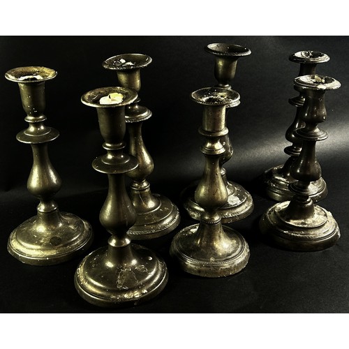 268A - Four large pewter vessels and seven pewter candlesticks