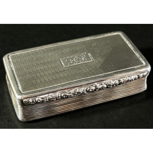 196 - A silver William IV snuff box Birmingham 1833, makers mark rubbed, 6.8cm wide, 2 oz approx