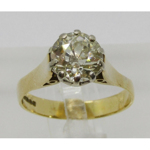 357 - 18ct claw set diamond solitaire ring, 1.75ct approx, maker 'MJJ', Birmingham 1975, size N, 3.9g