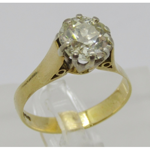 357 - 18ct claw set diamond solitaire ring, 1.75ct approx, maker 'MJJ', Birmingham 1975, size N, 3.9g