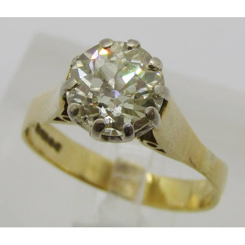 357 - 18ct claw set diamond solitaire ring, 1.75ct approx, maker 'MJJ', Birmingham 1975, size N, 3.9g