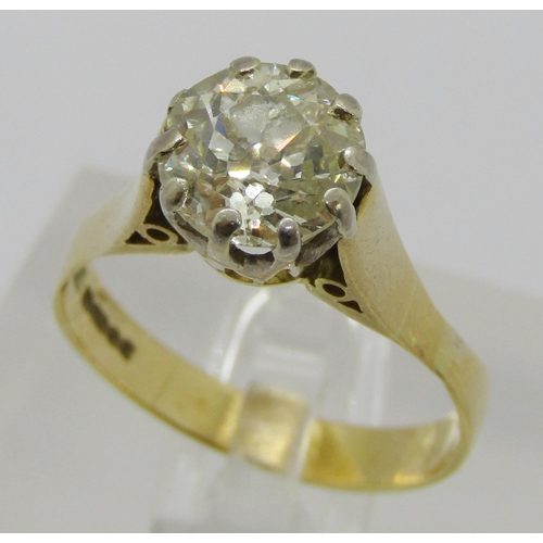 357 - 18ct claw set diamond solitaire ring, 1.75ct approx, maker 'MJJ', Birmingham 1975, size N, 3.9g