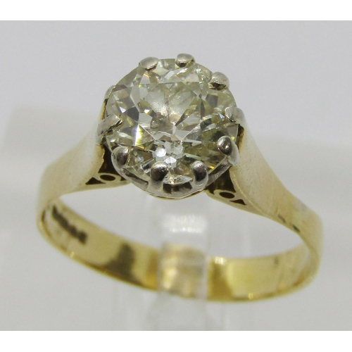 357 - 18ct claw set diamond solitaire ring, 1.75ct approx, maker 'MJJ', Birmingham 1975, size N, 3.9g