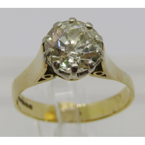 357 - 18ct claw set diamond solitaire ring, 1.75ct approx, maker 'MJJ', Birmingham 1975, size N, 3.9g