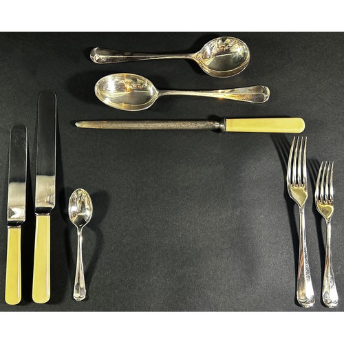 261 - An oak canteen of Atkins Brothers silver plated cutlery complete for six settings, including a soup ... 