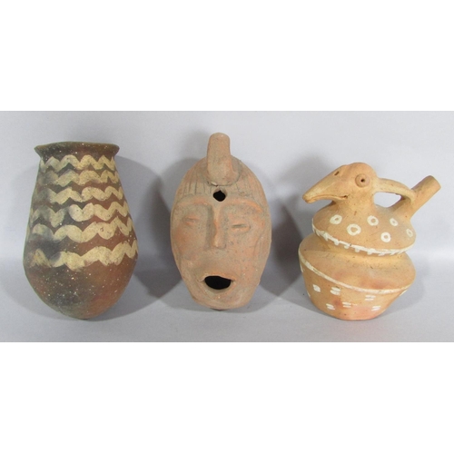 452 - Ethnic pottery of African/Indian/South American and other origin, together with a collection of foss... 