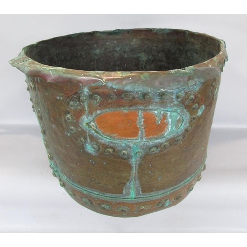 453 - A 19th century verdigris distressed copper tub, 48cm diam x 36cm high.