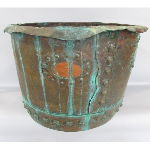 453 - A 19th century verdigris distressed copper tub, 48cm diam x 36cm high.