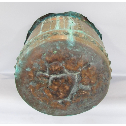 453 - A 19th century verdigris distressed copper tub, 48cm diam x 36cm high.